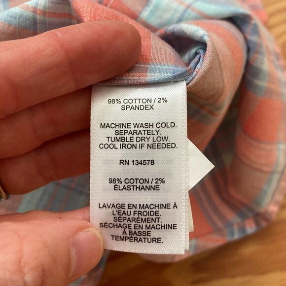 Vineyard Vines Boys XL Plaid Stretch Shirt Peach Blue - Picture 6 of 9